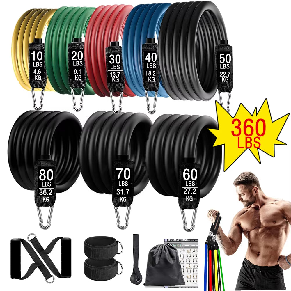 360Lbs Fitness Exercises Resistance Bands Set Elastic Tubes Pull Rope Yoga Band Training Workout Equipment for Home Gym Weight